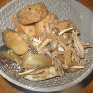 麺つゆで。なすとがんもの煮物～しょうが風味